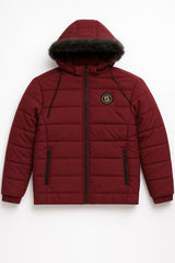 Men’s Mahroon Fur Hood Puffer Jacket
