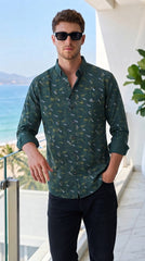 Mens Dark Green Abstract Print Casual shirt