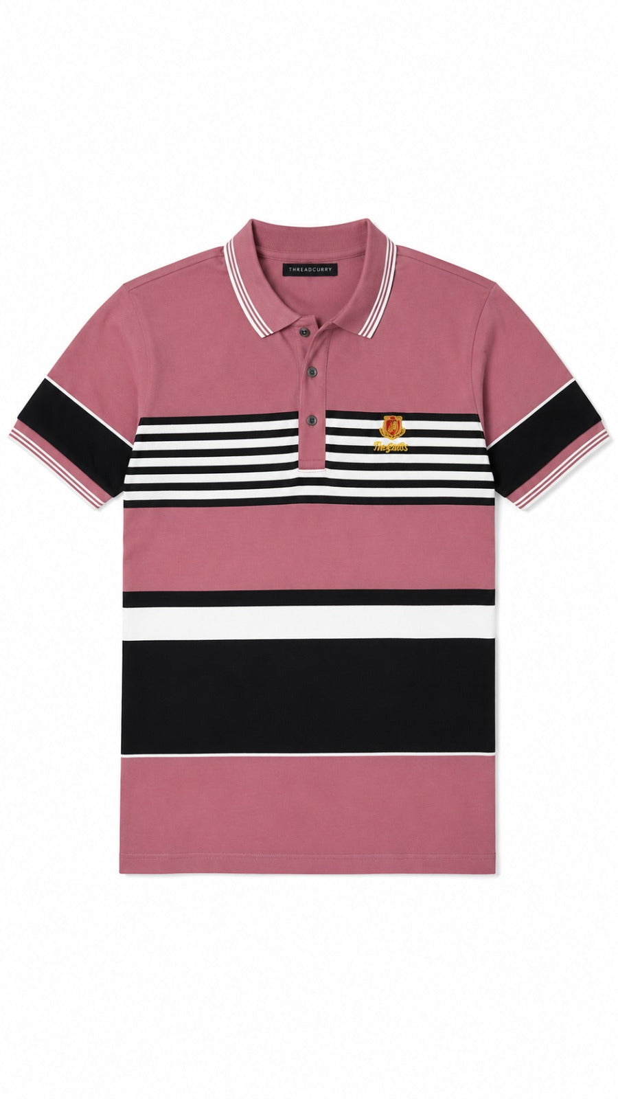 Mens Dusty Pink Striped Color Block Polo Shirt