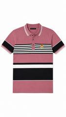 Mens Dusty Pink Striped Color Block Polo Shirt