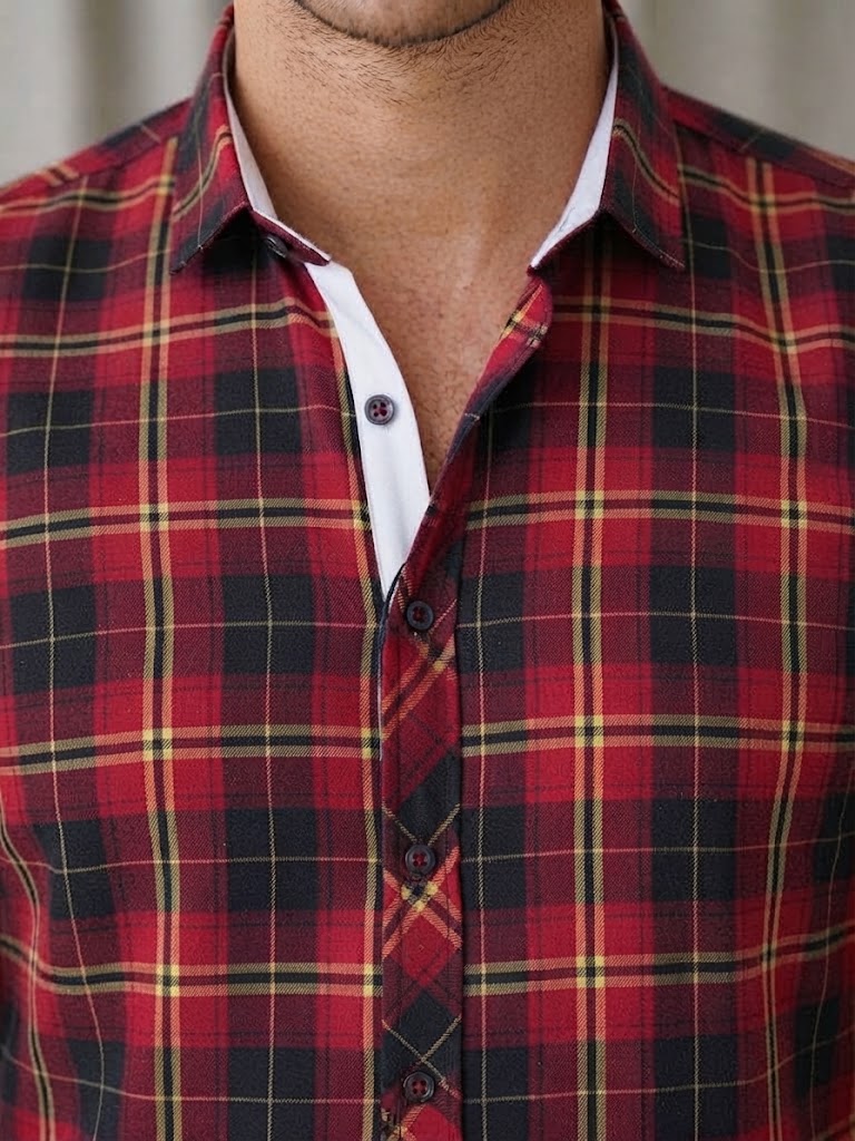 Mens Maroon Black Check Imported Casual Shirt