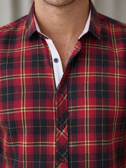Mens Maroon Black Check Imported Casual Shirt