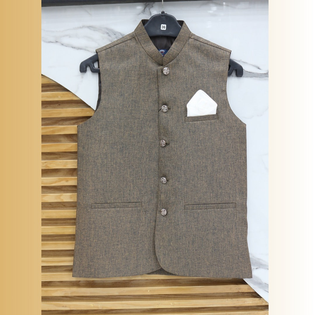 MENS BROWN TEXTURE WAISTCOAT