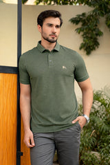 Men’s Olive Green Textured  Polo Shirt (Last Chance)