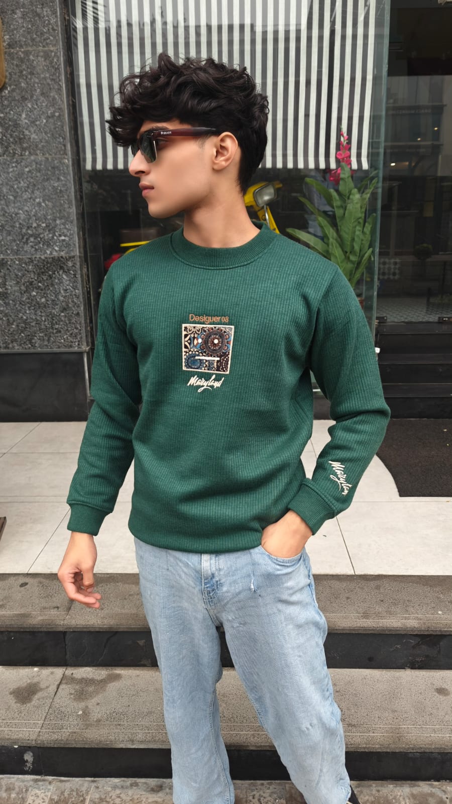 mens imported green sweater