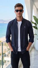 Mens Dark Navy Blue Dot Print Casual shirt