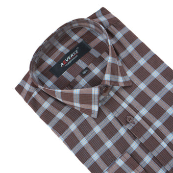 Men’s chocolate brown with blue checkered formal shirt