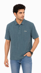 Men’s Teal Blue Vertical Pinstripe Polo Shirt