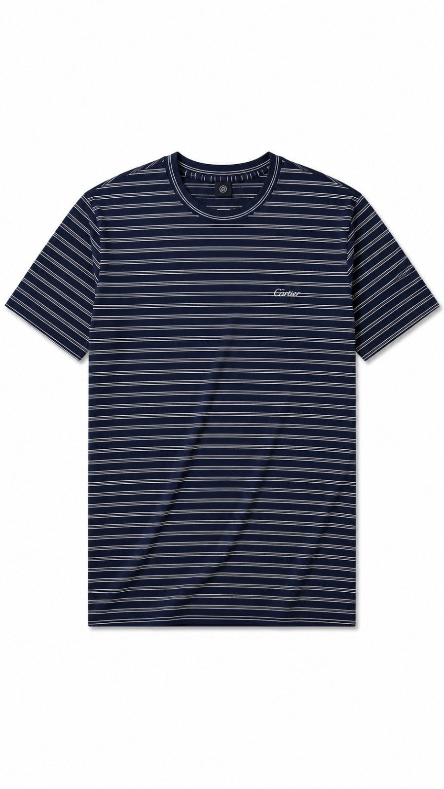 Men’s Navy Blue Double Horizontal Pinstripe Cartier Logo T-Shirt
