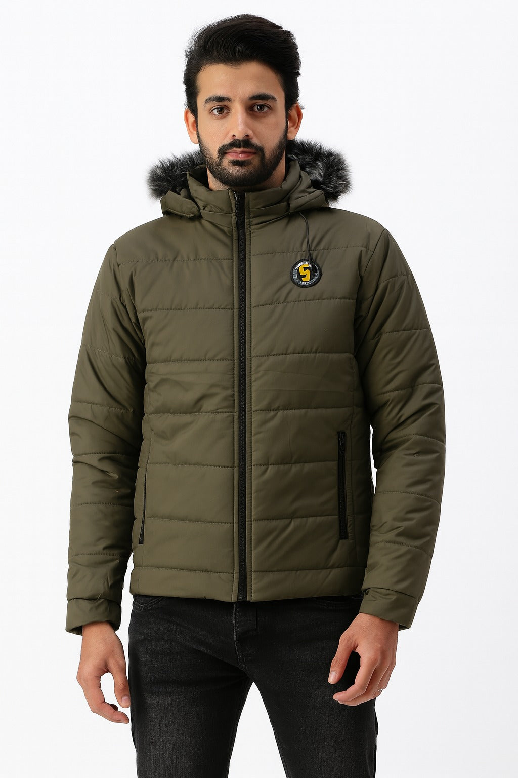 Men’s Commando Green Fur Hood Puffer Jacket
