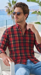 Mens Maroon Black Check Imported Casual Shirt