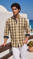 Mens Yellow Black White Check Imported Casual Shirt