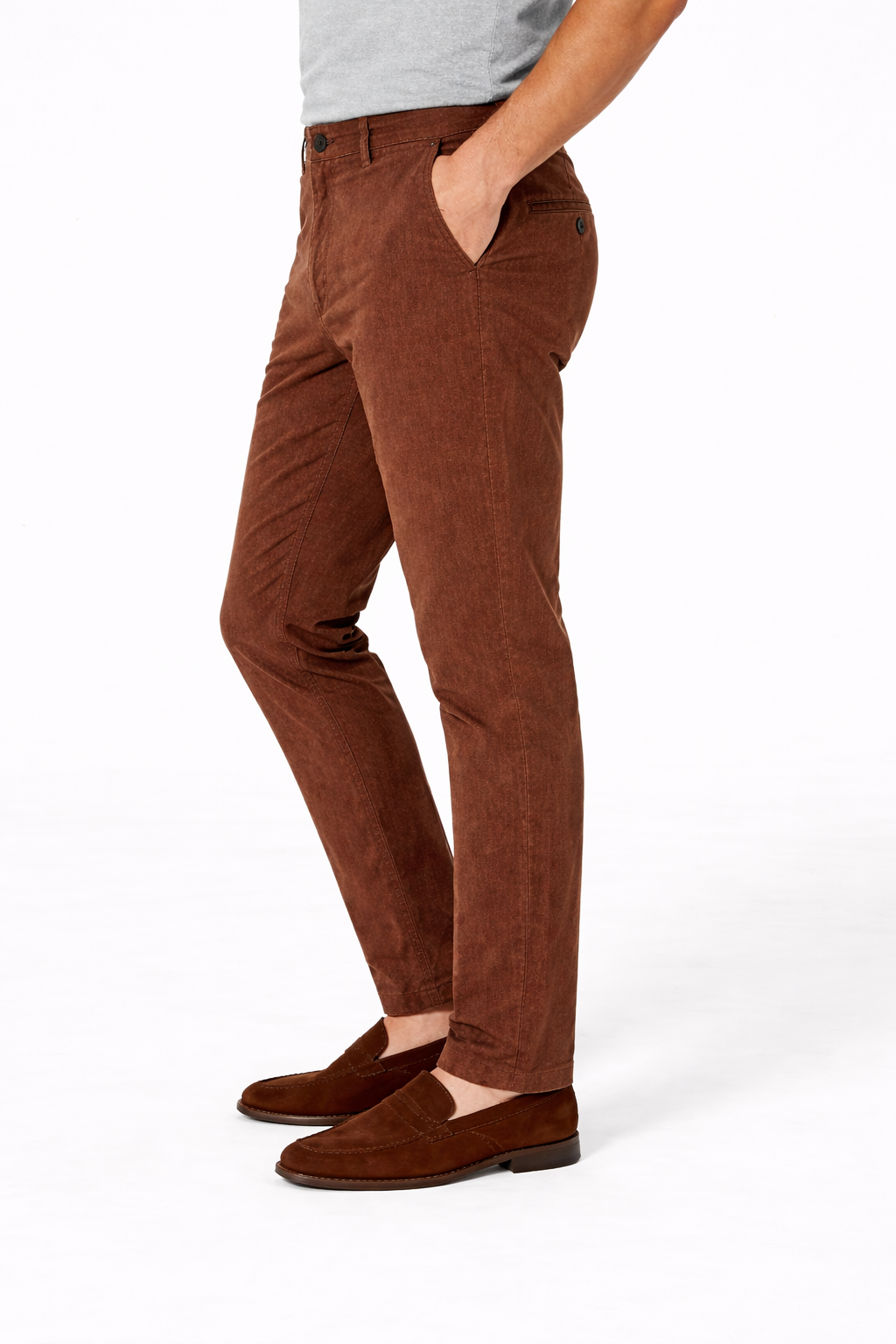 Mens umber brown Textured Cotton Pant