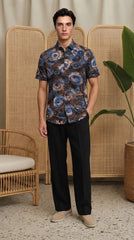 Mens Blue Brown Printed Imported Casual Shirt