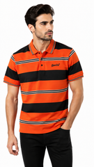 Mens Orange & Black Horizontal Striped Polo Shirt