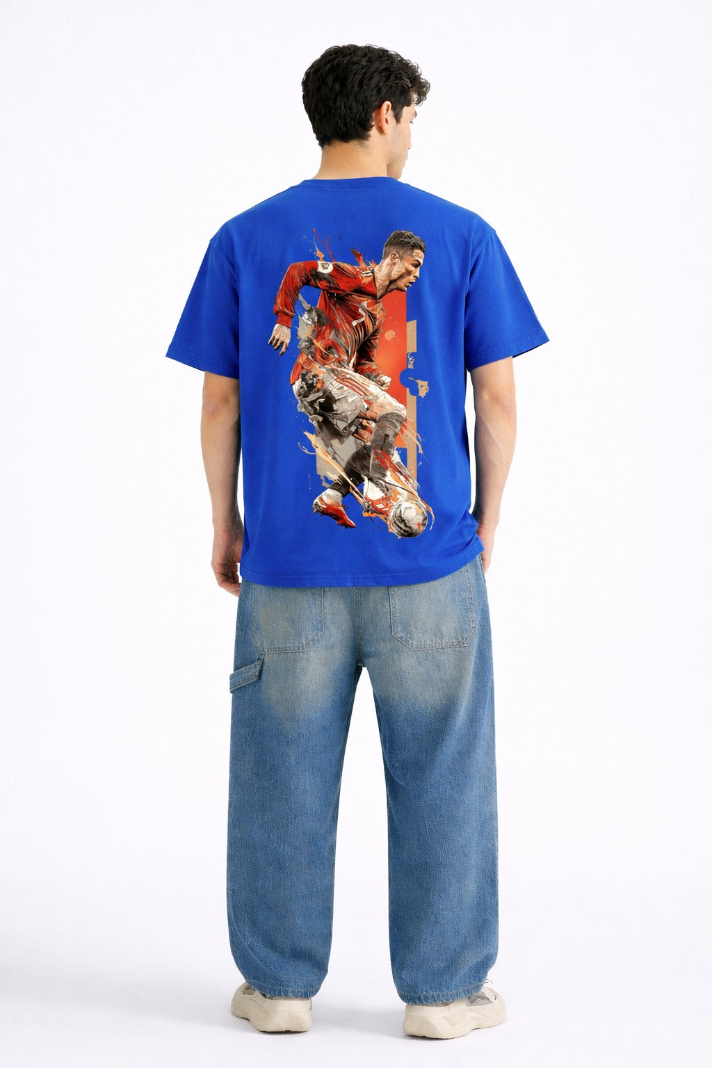 Mens Royal Blue CR7 Typography Print Downshoulder T-shirt