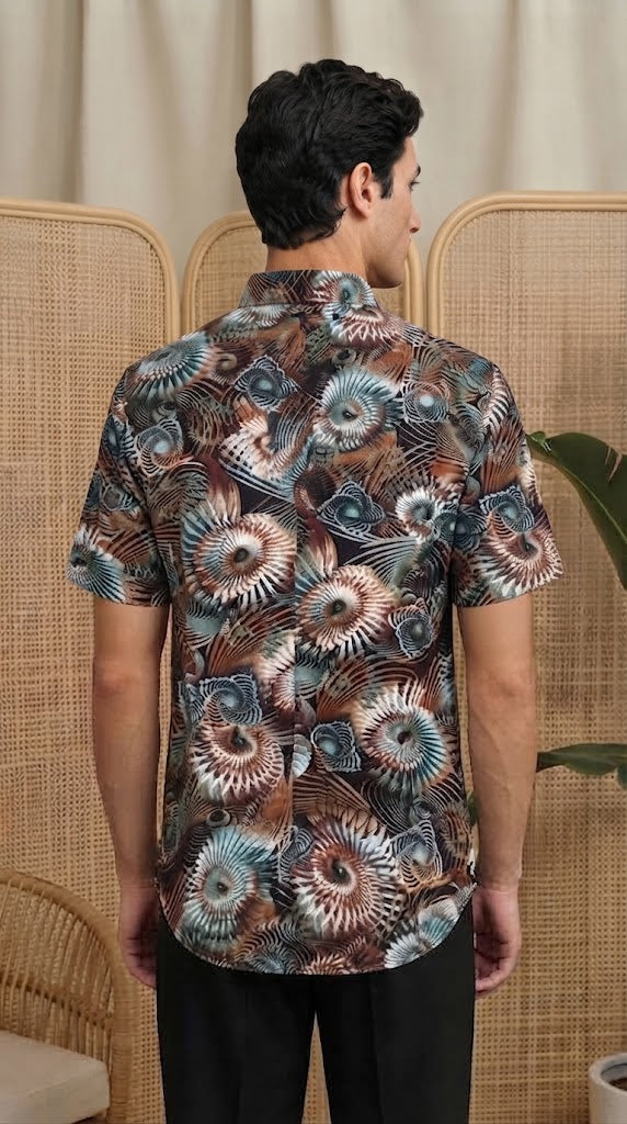 Mens Brown Black Multi-Color Printed Imported Casual Shirt