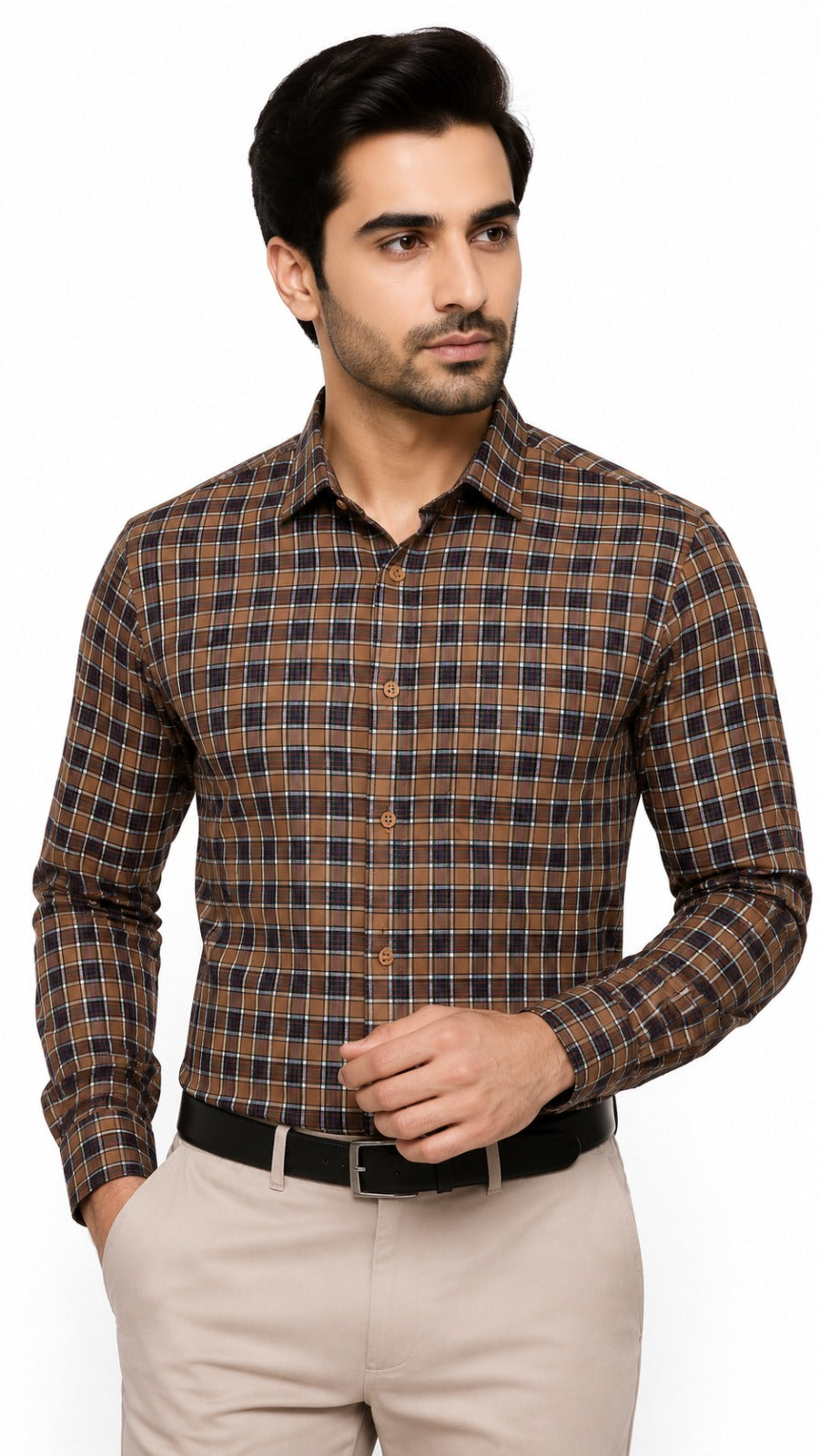 Men’s Coffee Brown Check Formal Shirt