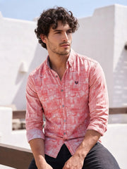 Mens Pink White Printed Imported Casual Shirt
