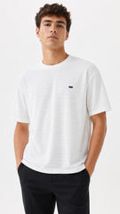 Men’s White Textured Horizontal-Stripe AEY Logo T-Shirt