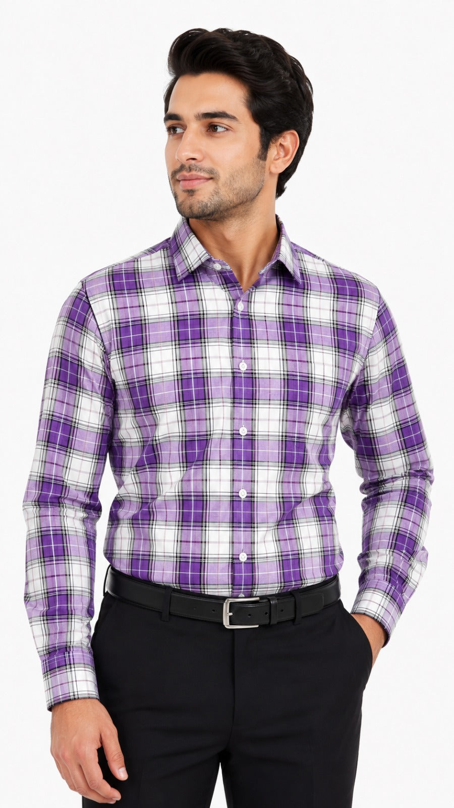 Men’s Purple Check Lining Formal Shirt