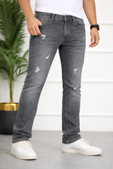Men’s Dark Grey Distressed Denim Jeans