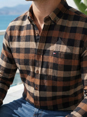 Mens Brown Navy Blue Check Imported Casual Shirt