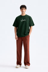 Mens Forest Green Arabic Script Downshoulder T-shirt