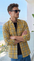 Mens Yellow Check Imported Casual Coat