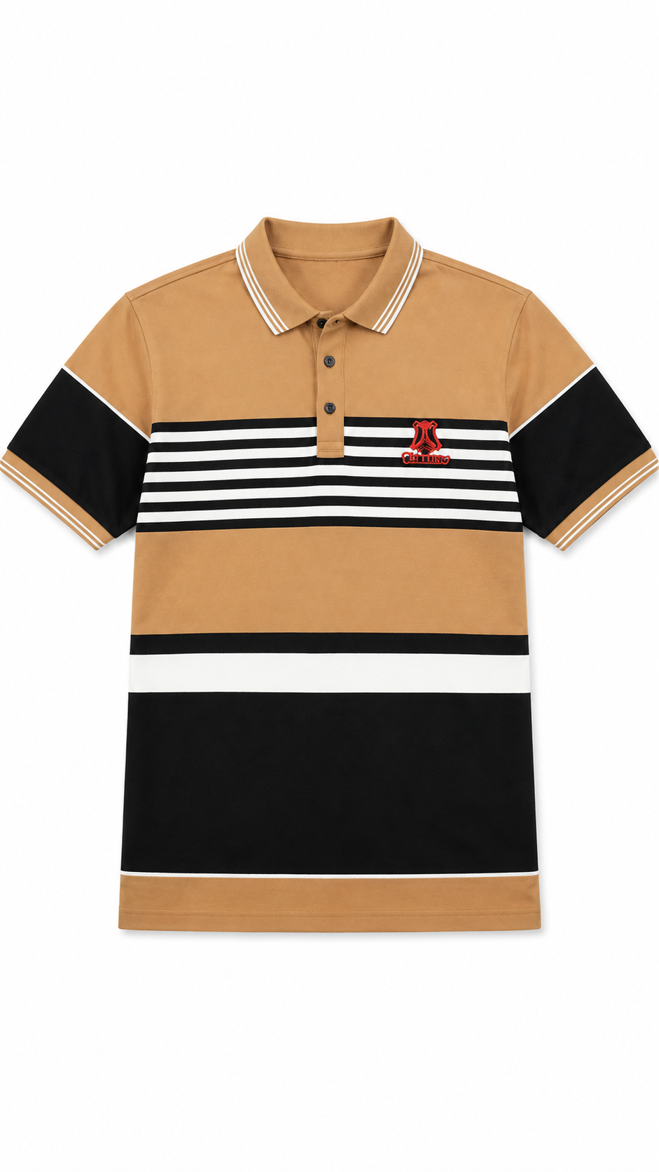 Mens Mustard Striped Color Block Polo Shirt