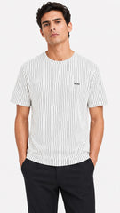 Men’s White Vertical Pinstripe BOSS Logo T-Shirt