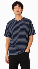 Men’s Navy Blue Double Horizontal Pinstripe Cartier Logo T-Shirt