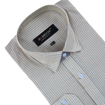 Men’s beige with blue lining formal shirt