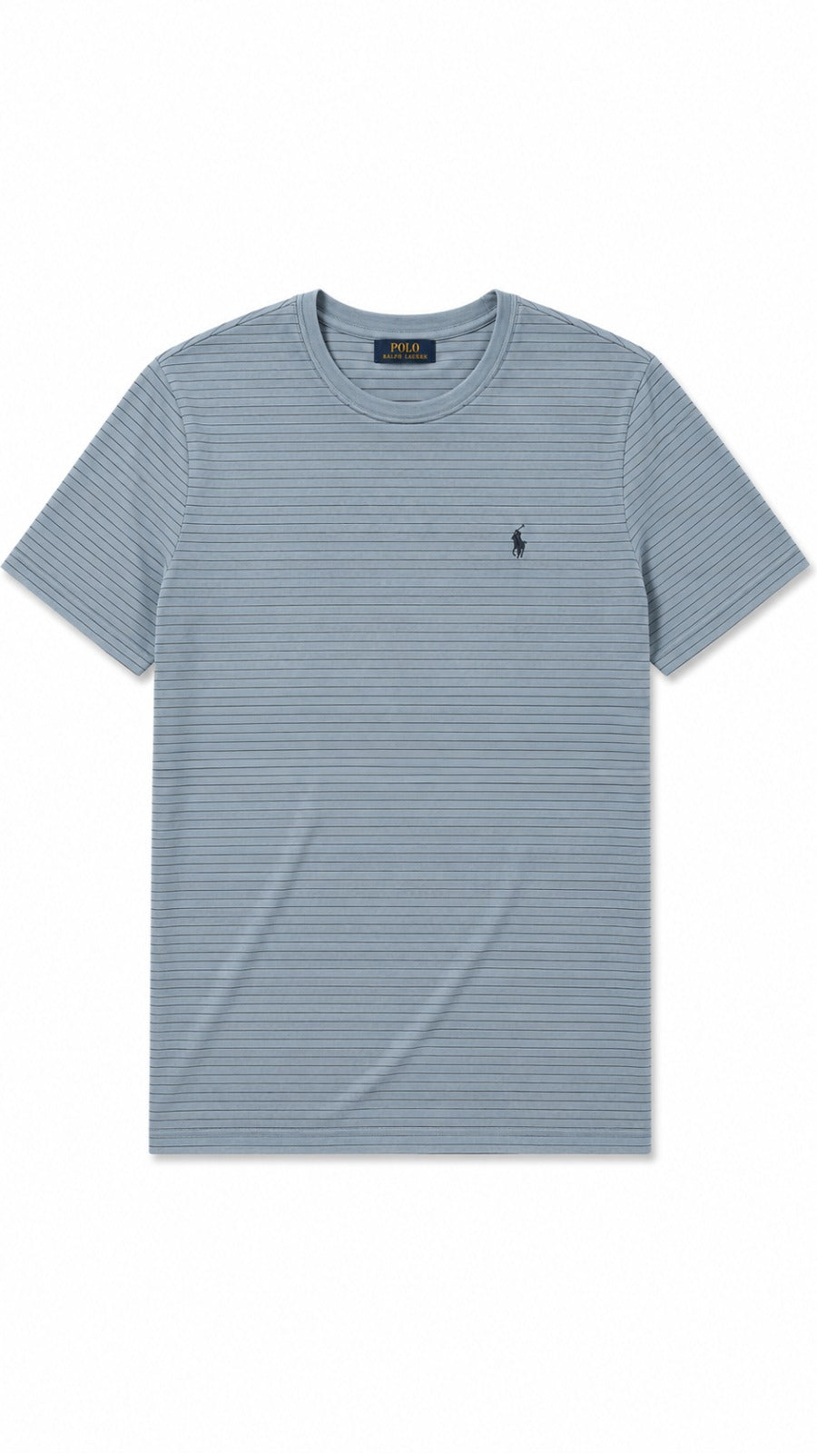 Men’s Light Blue Horizontal Micro-Stripe Polo Ralph Lauren Logo T-Shirt