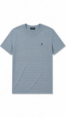 Men’s Light Blue Horizontal Micro-Stripe Polo Ralph Lauren Logo T-Shirt