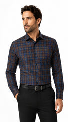 Men’s Brown Blue Check Formal Shirt