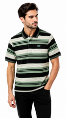 Mens Sage Green Horizontal Striped Polo Shirt