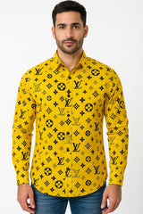 Men’s Imported yellow lv print emboss casual shirt