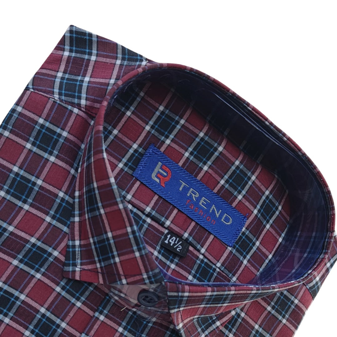 Men's mahroon checkered formal shirt