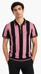 Men's Pink & Black Vertical Striped Polo Shirt