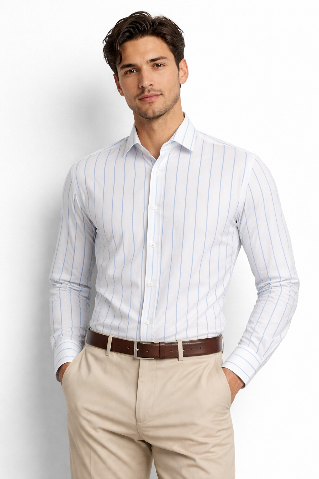 Mens White Blue Striped casual shirt