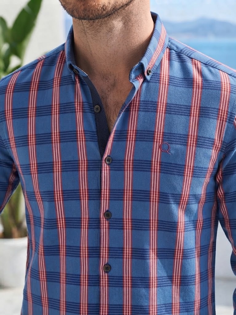 Mens Blue Red Check Imported Casual Shirt