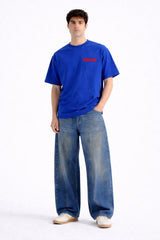 Mens Royal Blue Messi Typography Print Downshoulder T-shirt