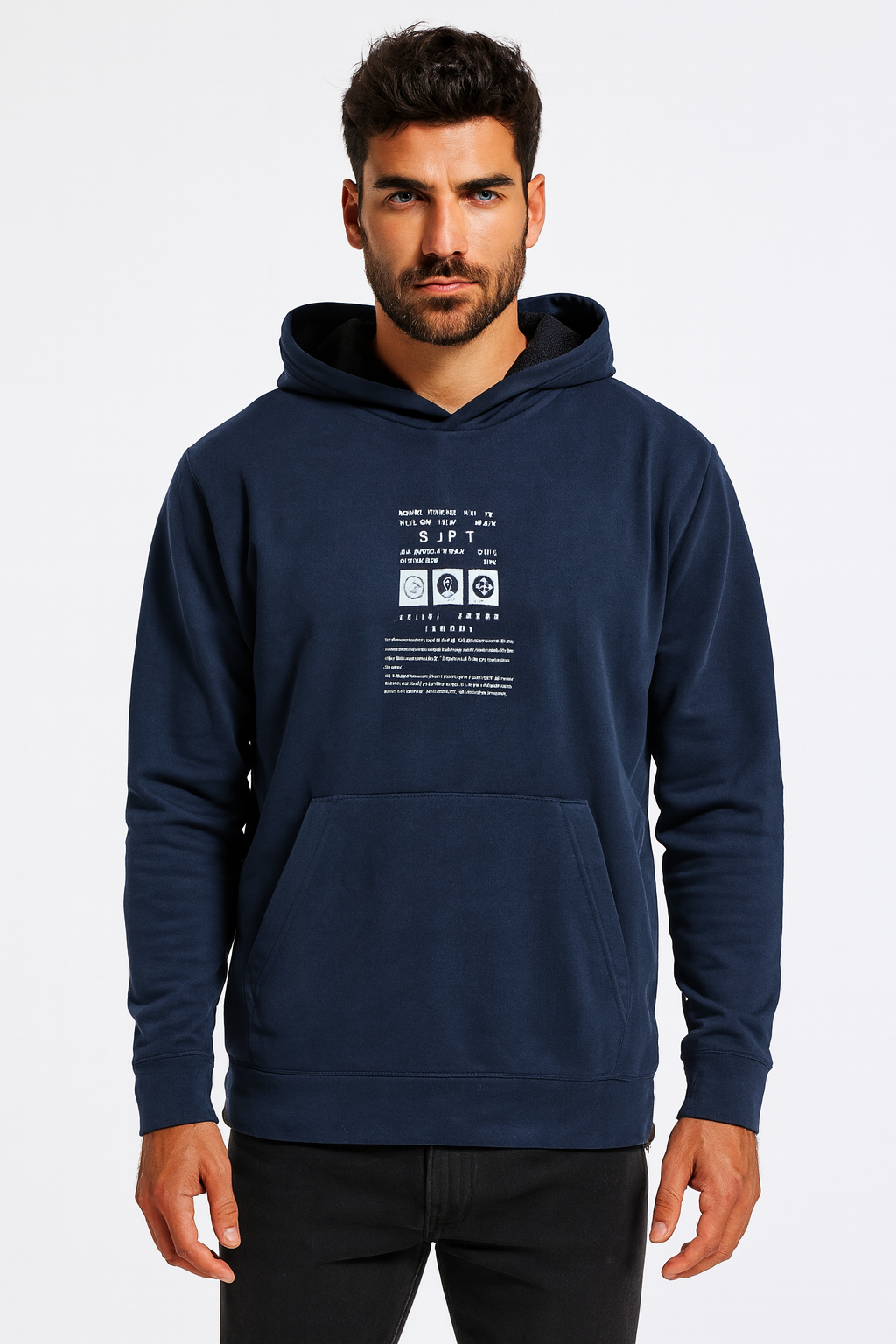 men blue printed hoodie