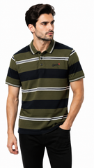 Mens Olive Green & Black Horizontal Striped Polo Shirt
