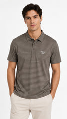 Men’s Mocha Brown Pinstripe Balmain Paris Logo Polo Shirt