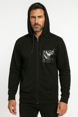 Basic black hood with printed pocket