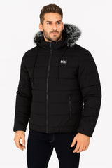 Men’s Black Oversized Fur Hood Puffer Jacket