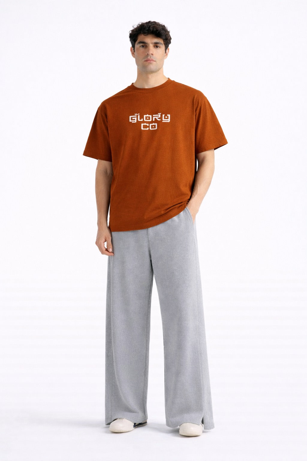 Mens Rust Orange Glory Co Typography Print Downshoulder T-shirt
