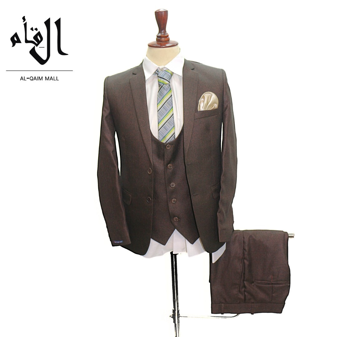 Men dark brown textured 3 piece